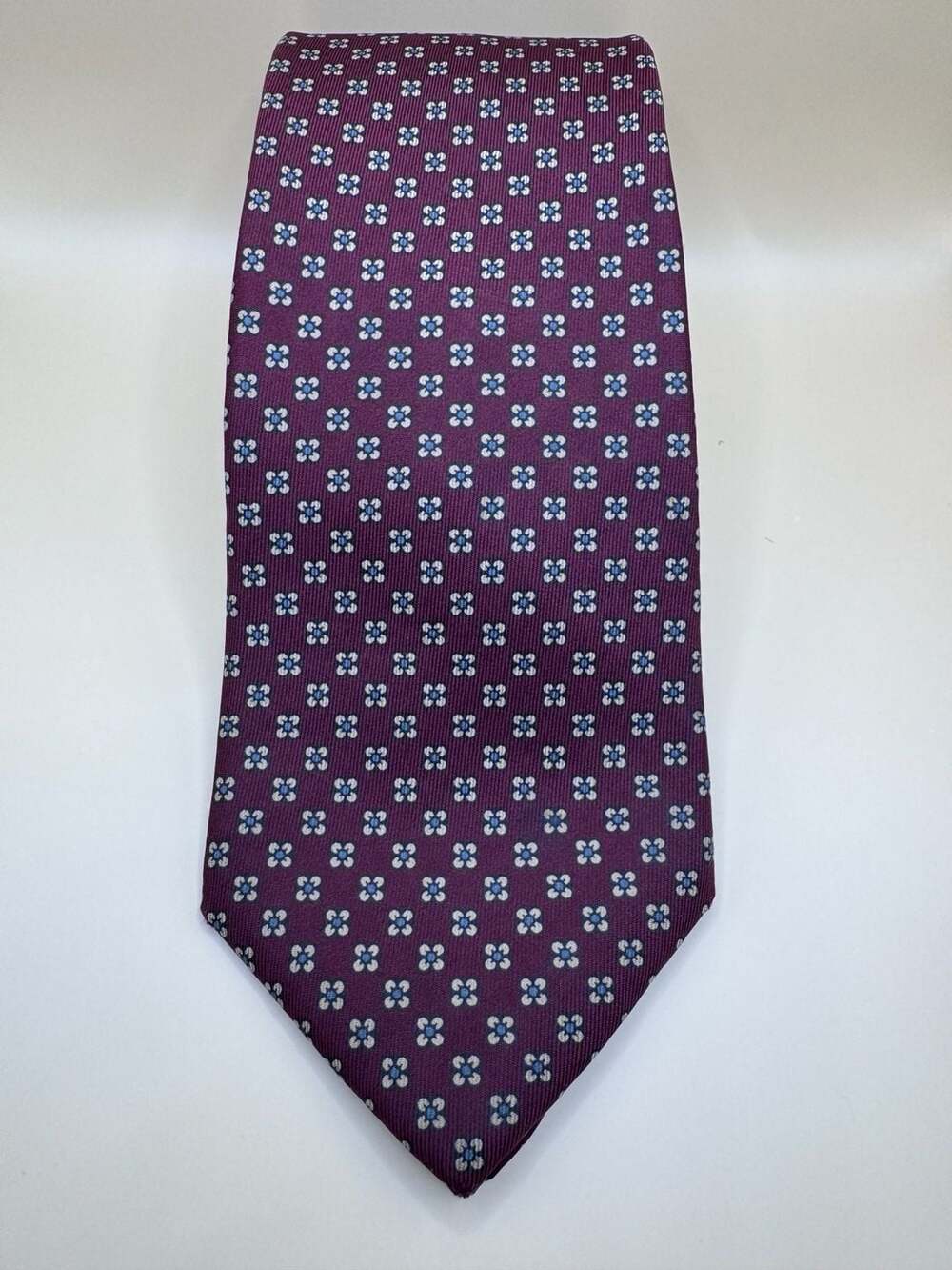 Yves Saint Laurent Maroon Silk Floral Geometric Medallion Necktie